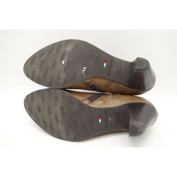 Nero Giardini Brown Leather Zip Up Block Heel Ankle Boots Shoes Women's 37 / 7 - Picture 3 of 9